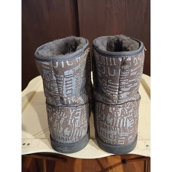 JUICY COUTURE JC-KICKS Gray GRAFFITI WINTER BOOTS WOMENs Sz 10 pull on fur lined - Picture 4 of 6